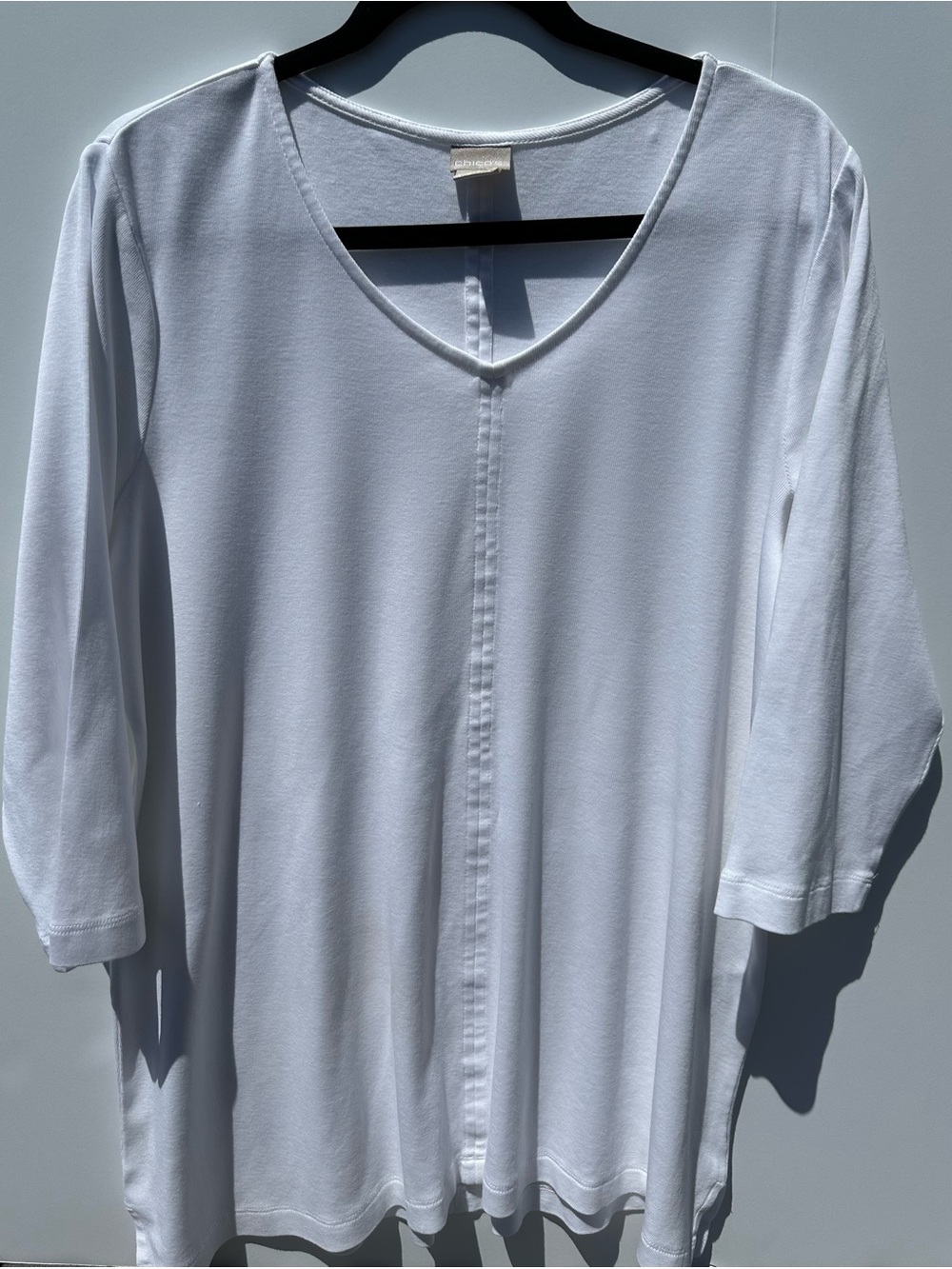 Chico's Size3 White V-Neck Long Sleeve Tunic Basics Lightweight Pima cotton